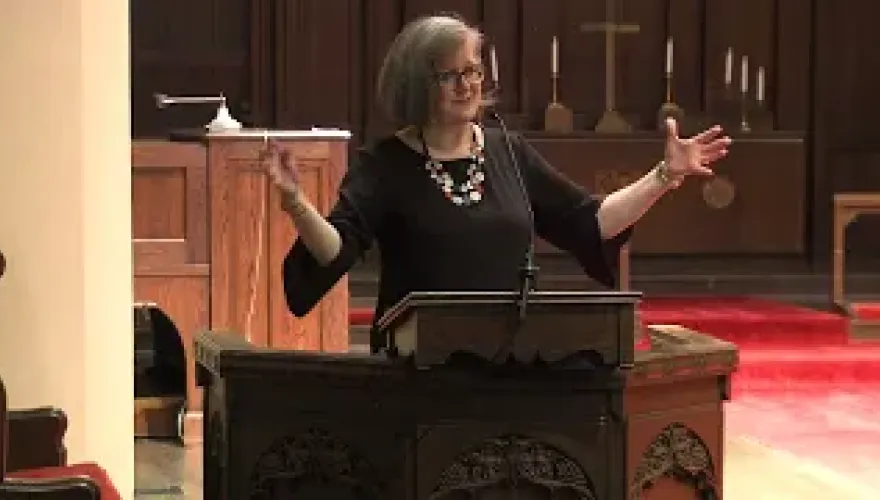 President Anne F. Harris at the podium for Family Weekend 2025