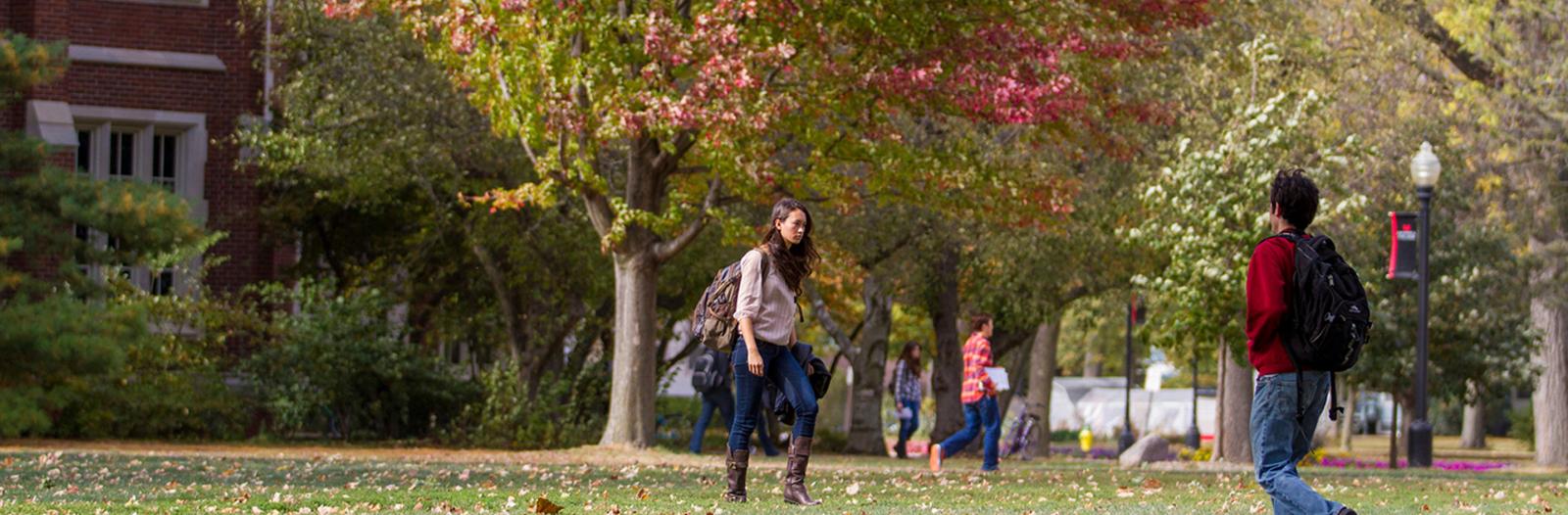 Students walking in central campus