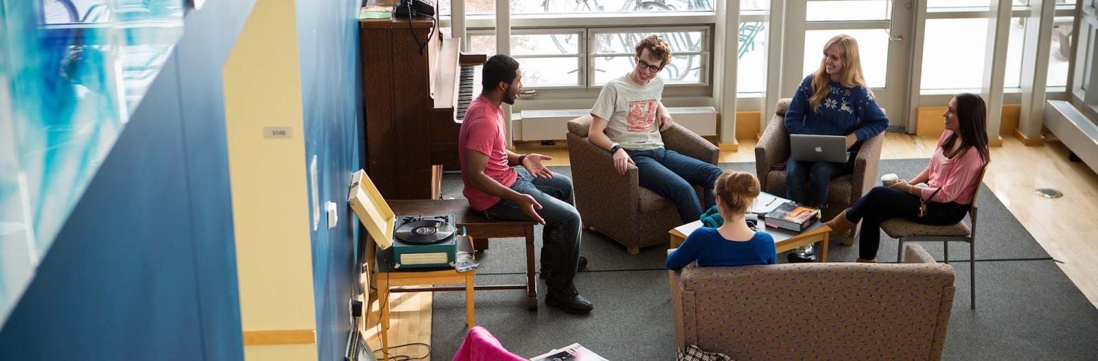 Students in common area of residence hall