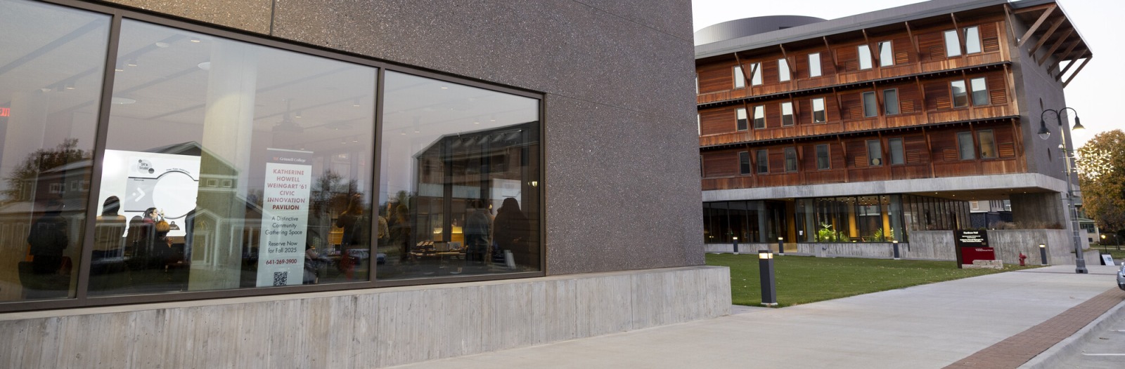 Street view of Civic Innovation Pavillion with Renfrow Hall in the Background