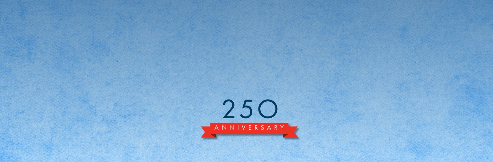 The number 250 appears above a red ribbon with the word Anniversary on it.