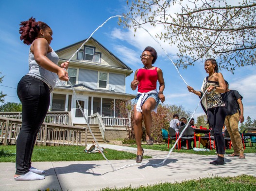Students jump rope at BCC block party