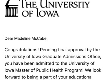 The University of IOWA acceptance letter