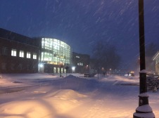 Noyce Science Center on a winter night