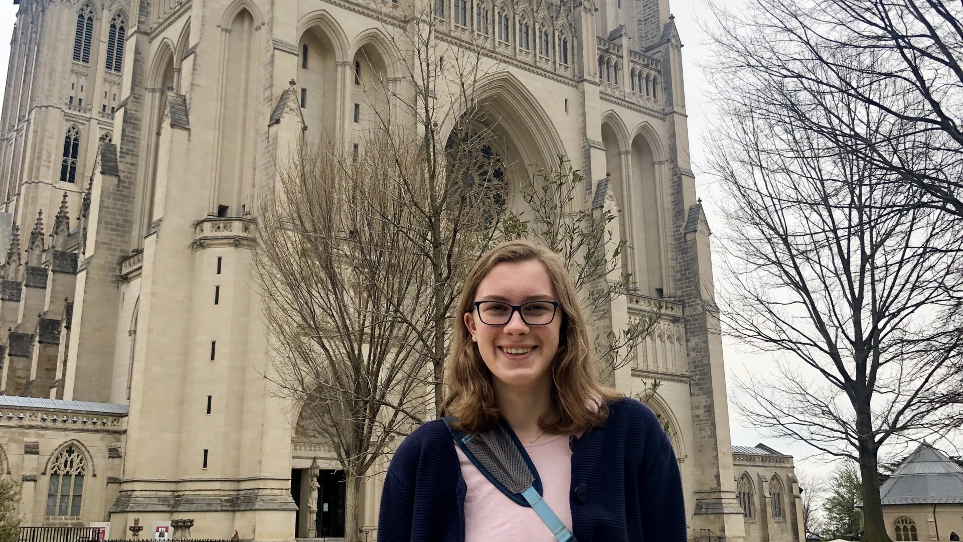 Ailsa in front of the Washington National Cathedral