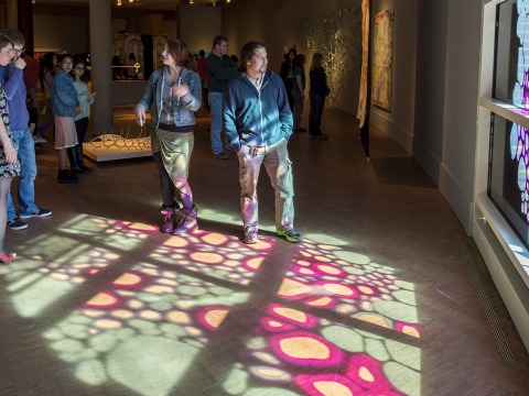 A colorful pattern of sunlight shines into the Museum of Art.
