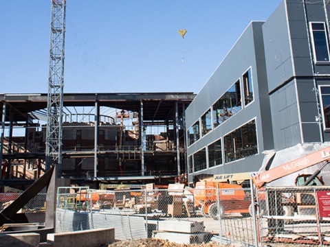 Construction site with partially constructed building