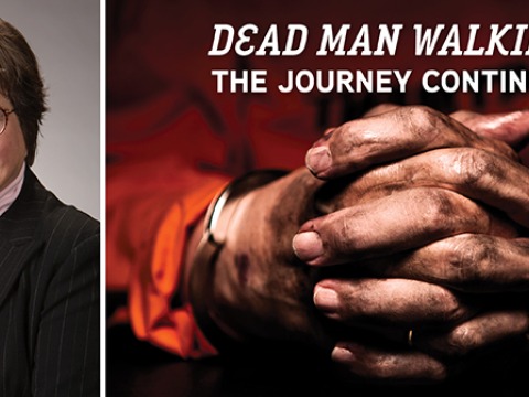 Sister Helen Prejean on left and cover of Dead Man walking on right