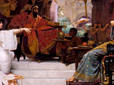 detail of Esther denouncing Haman by Ernest Normand