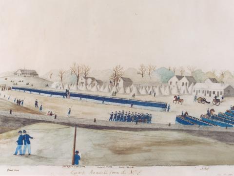 •	John Gaddis, "View of Camp Randall, Madison, Wisconsin, from the Northeast"