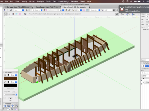 Mead hall model in 3D showing the inside of the building