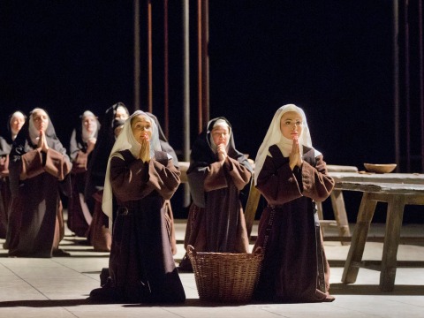 Scene of nuns kneeling