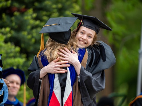Siri Bruhn receives congratulatory hug