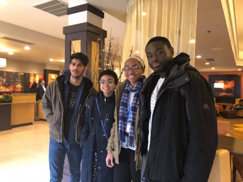 Physics majors George Abreu ’22, Courtney Carter ’21, and Avery Barnett ’21, and chemistry major Clinton Sabah ’21 