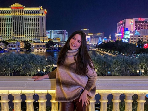 Camilla Hassler in front of a city scape