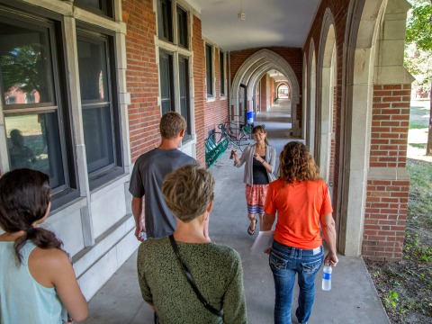 people touring campus 
