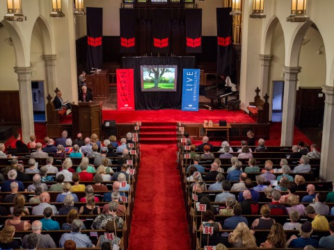 Large audience in Herrick Chapel
