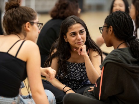 Students talking.