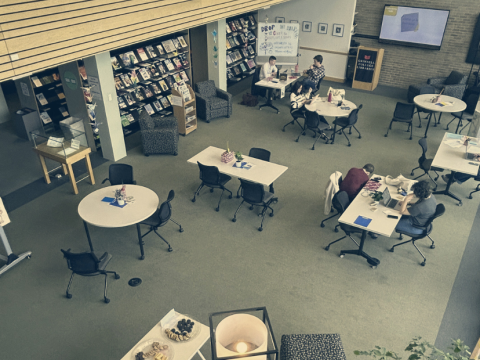 Burling Library Lounge event with attendees