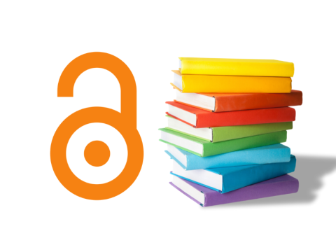 Open Access symbol and stack of books