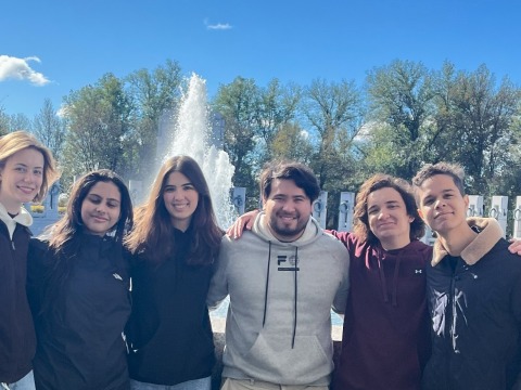 Students at the World War II memorial in Washington, D.C.