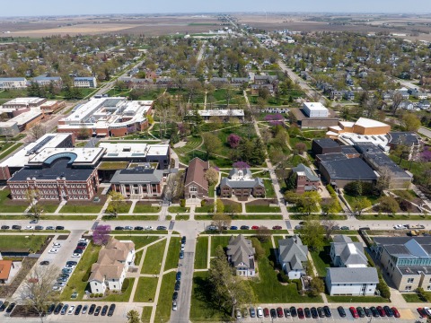 drone footage of downtown and campus 