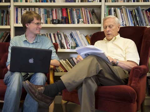 Professor Wayne Moyer confers with a student