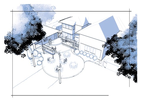architectural diagram of Mattson Garden patio and buildings