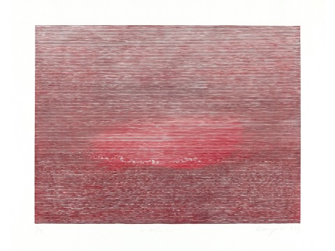 Woodblock with gradated lines of red and white