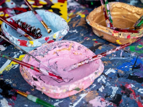 pink blue and yellow paint 