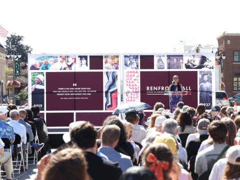 People sitting in the crowd at Renfrow Hall Dedication