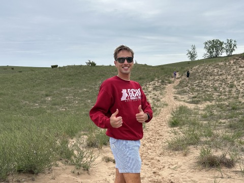 James gives a thumbs-up at Sleeping Bear Dunes National Park