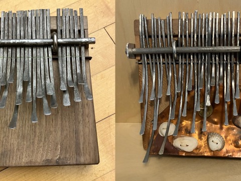 Mbira dzaVaNdau instruments made in class feature many metal keys attached to a board; some are also embellished with shells.