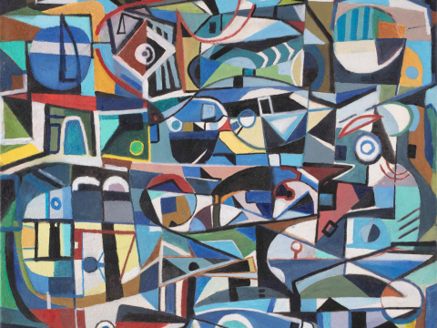 Sonja Sekula, Untitled, c. 1943-44. Oil on canvas, 25 1/3 x 29 1/8 in. © Sonja Sekula. Courtesy of the American Federation of Arts, the Christian Levett Collection, and FAMM. Photo: Fraser Marr.