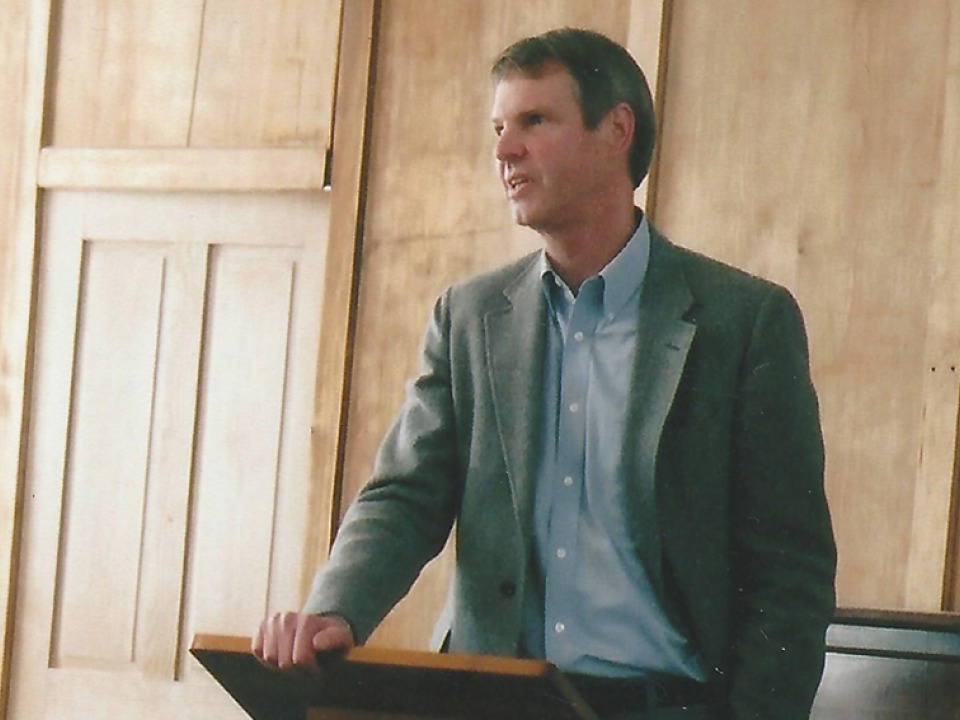 Professor Jon Andelson speaks at an event in the Amana Colonies
