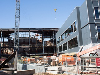 Construction site with partially constructed building