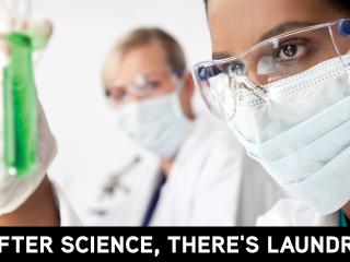 After science, there's laundry: image of scientist in lab wear looking at test tube