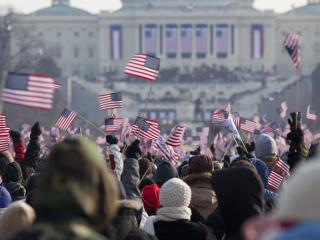 Crowd with American flags at the capitol