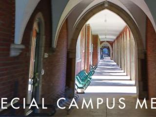 Image of loggia with text: Special Campus Memo