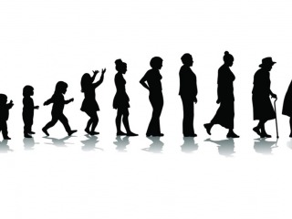 silhouette of woman at stages of life from toddler through old age 