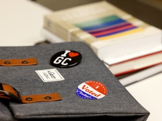 Backpack with voting sticker