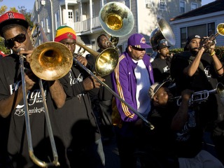 Hot 8 Brass Band playing Second Line parade, New Orleans