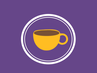 Gold coffee cup on purple background