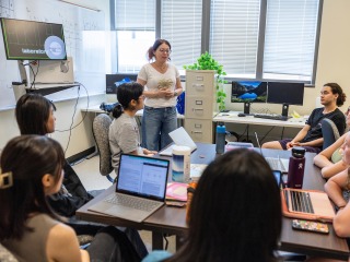 Students working on MAPS with Fernanda Eliott, Assistant Professor of Computer Science, in the ELBICA lab in the Noyce Science Center July 14, 2023. 