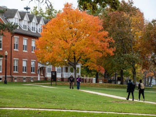 fall on campus in front of mears