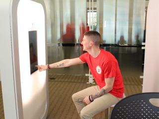 person using the photo booth