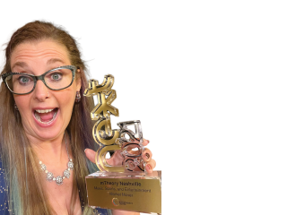 Cameo Carlson holds an award