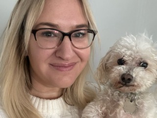 Dean for Health and Wellness Beth Perlman with her dog, Finley