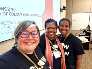 Assistant Chief Diversity Officer Heather Jones-Brown, Assistant Professor and Cultural & Community-based Digital Curator Petrouchka Moïse, and student Rayana Henderson ‘26 