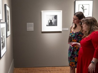 students looking at art in gallery